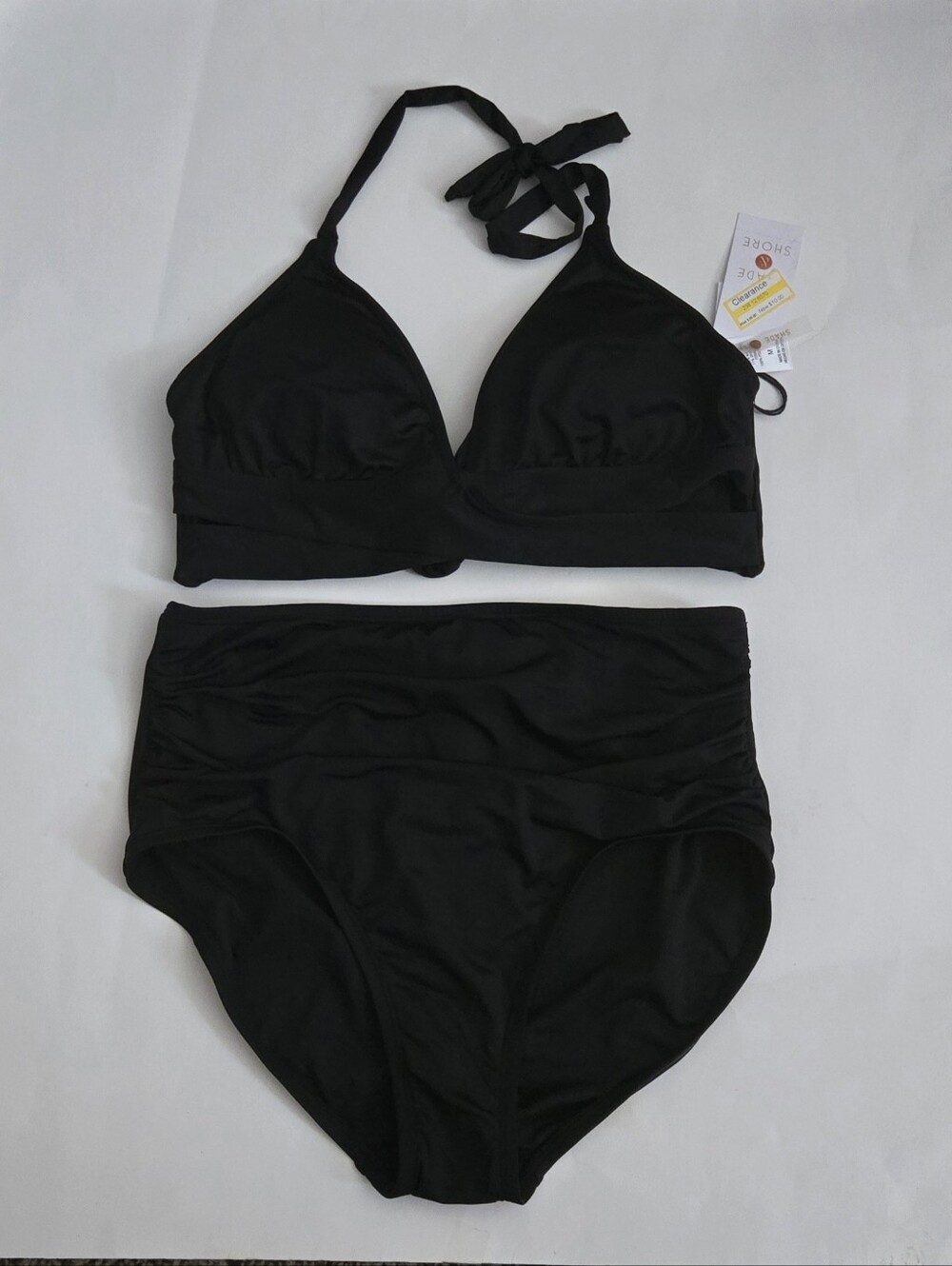 NWT Shade & Shore Black Halter Top & High Waisted Bottoms Bikini Set Sz Medium M